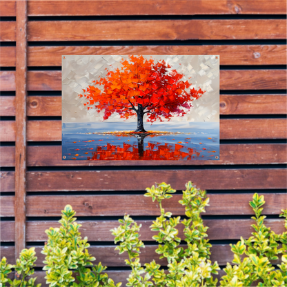 Levendige abstracte herfstboom met reflectie tuinposter
