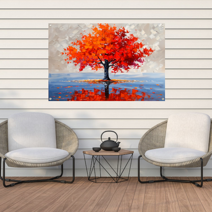 Levendige abstracte herfstboom met reflectie tuinposter
