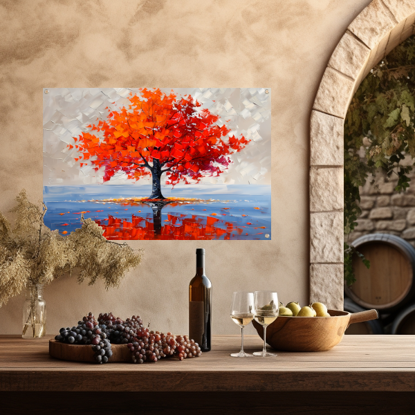 Levendige abstracte herfstboom met reflectie tuinposter
