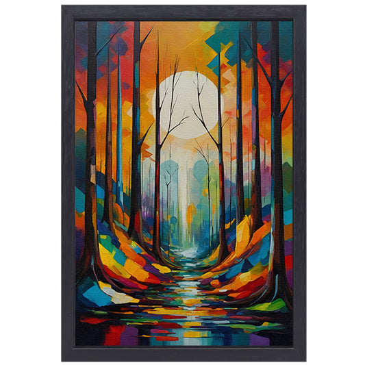 Betoverend Bos in Moderne Kleurenpracht canvas met baklijst