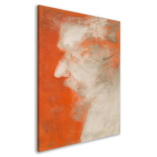 Abstract portret in oranje en wit canvas
