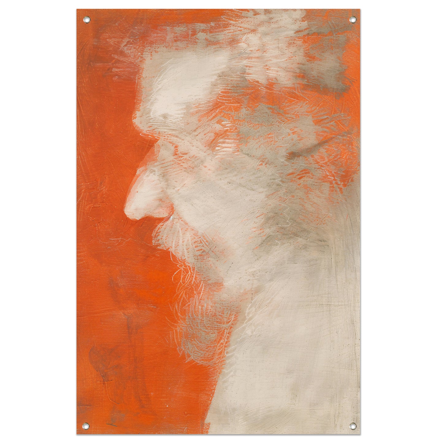 Abstract portret in oranje en wit tuinposter