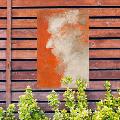 Abstract portret in oranje en wit tuinposter