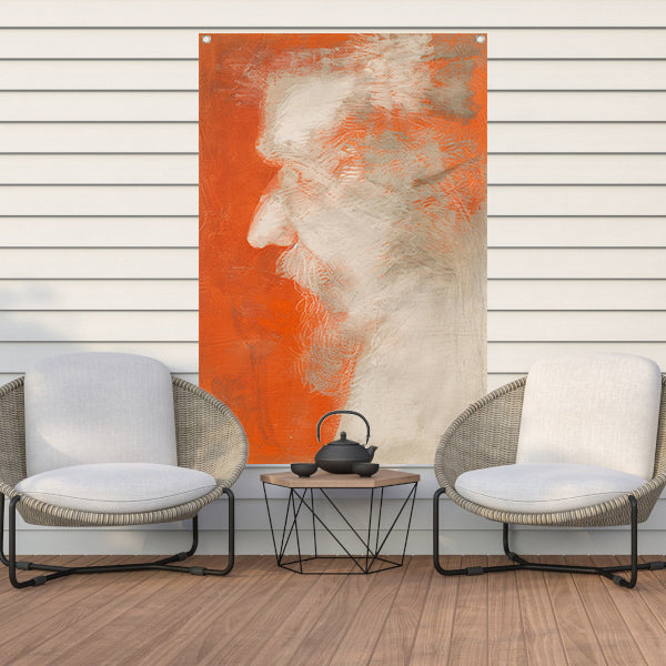 Abstract portret in oranje en wit tuinposter