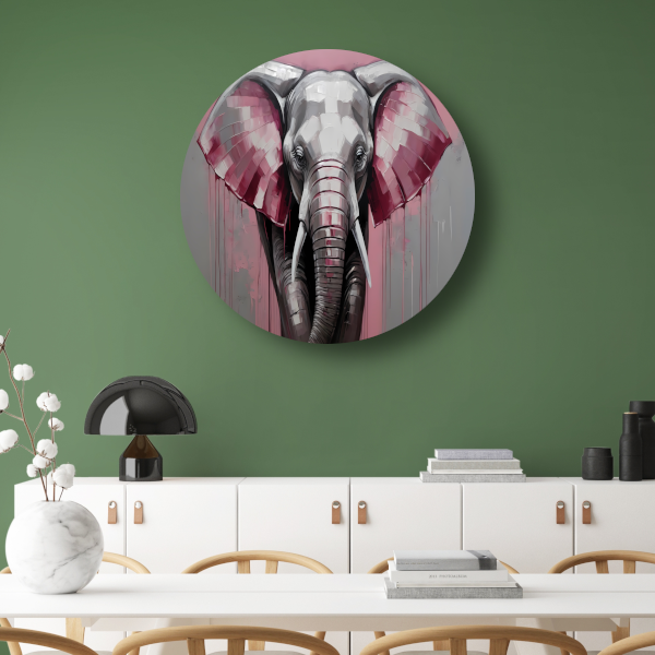 De Roze Accenten van een Majestueuze Olifant aluminium muurcirkel