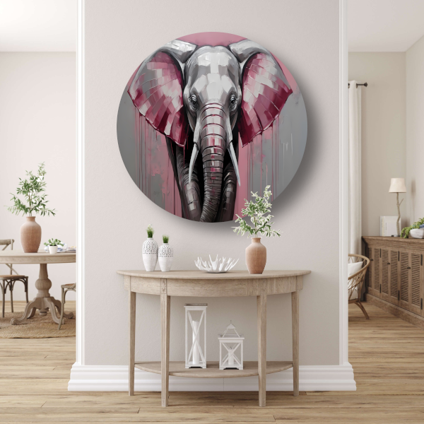 De Roze Accenten van een Majestueuze Olifant aluminium muurcirkel