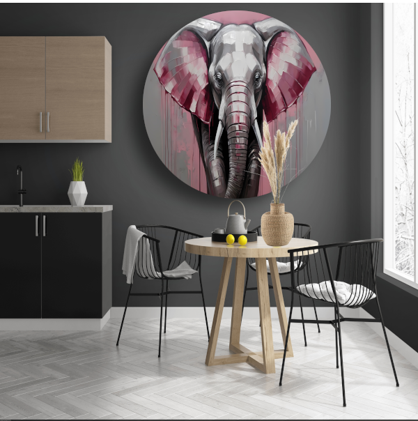 De Roze Accenten van een Majestueuze Olifant aluminium muurcirkel
