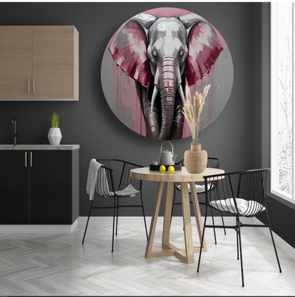 De Roze Accenten van een Majestueuze Olifant aluminium muurcirkel
