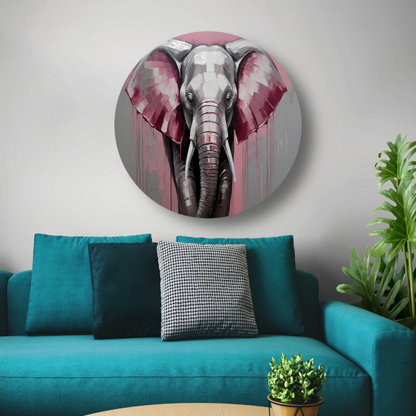 De Roze Accenten van een Majestueuze Olifant aluminium muurcirkel