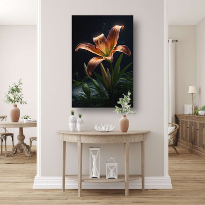 Levendige lelie met waterdruppels close-up canvas