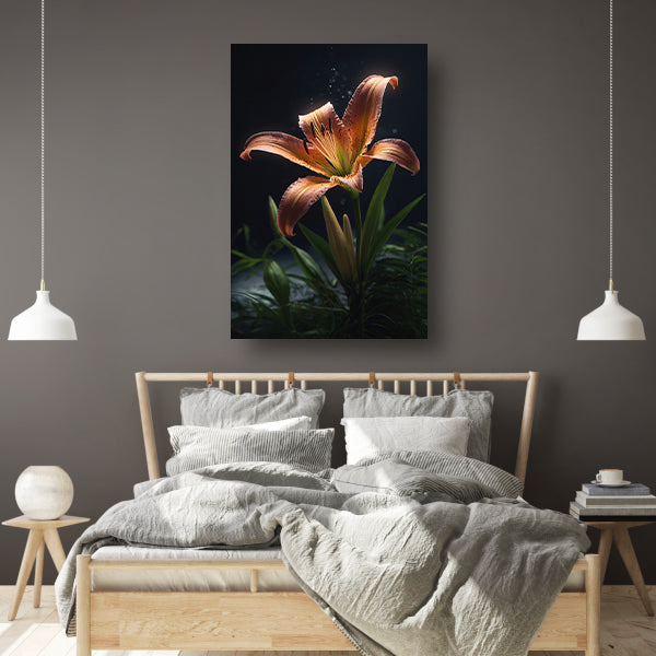 Levendige lelie met waterdruppels close-up canvas