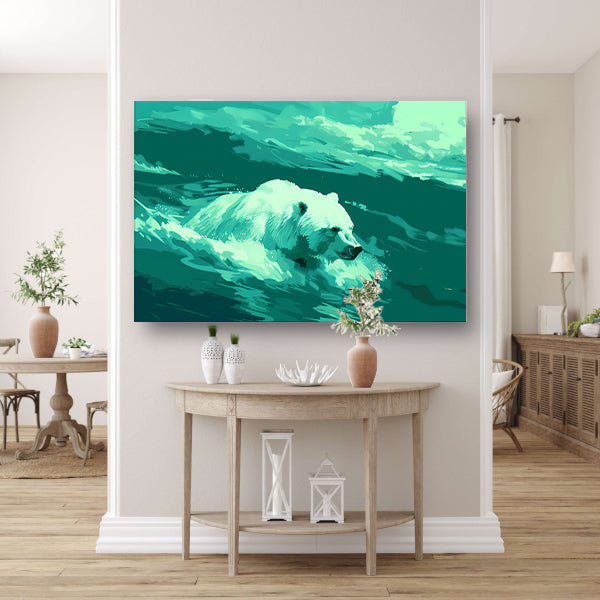 Digitale kunst van beer in water canvas met baklijst