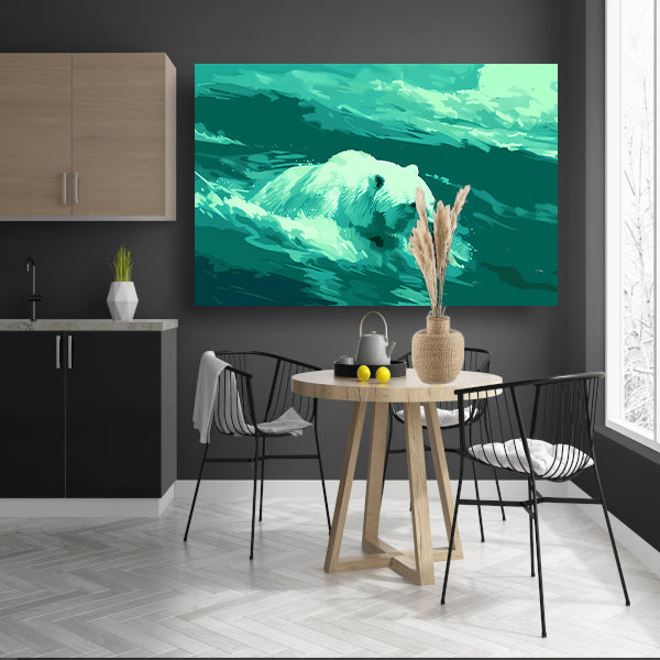 Digitale kunst van beer in water canvas met baklijst