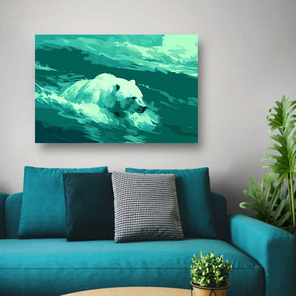 Digitale kunst van beer in water canvas met baklijst