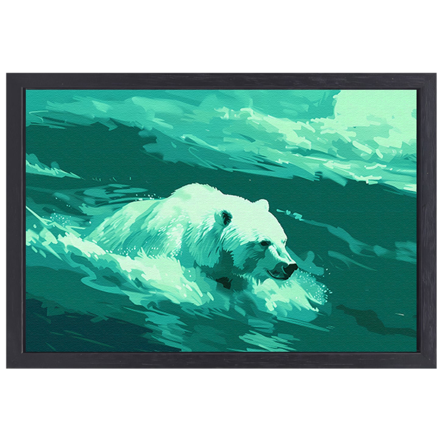 Digitale kunst van beer in water canvas met baklijst