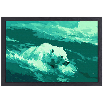 Digitale kunst van beer in water canvas met baklijst