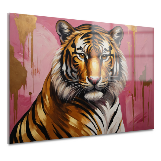 Krachtige Tijger in Goud en Roze acrylglas