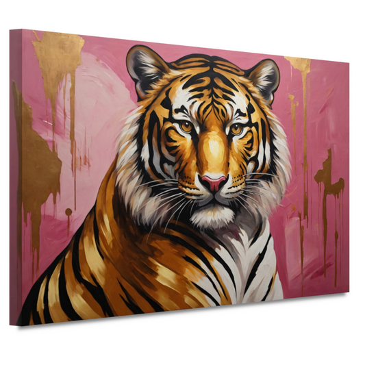 Krachtige Tijger in Goud en Roze canvas