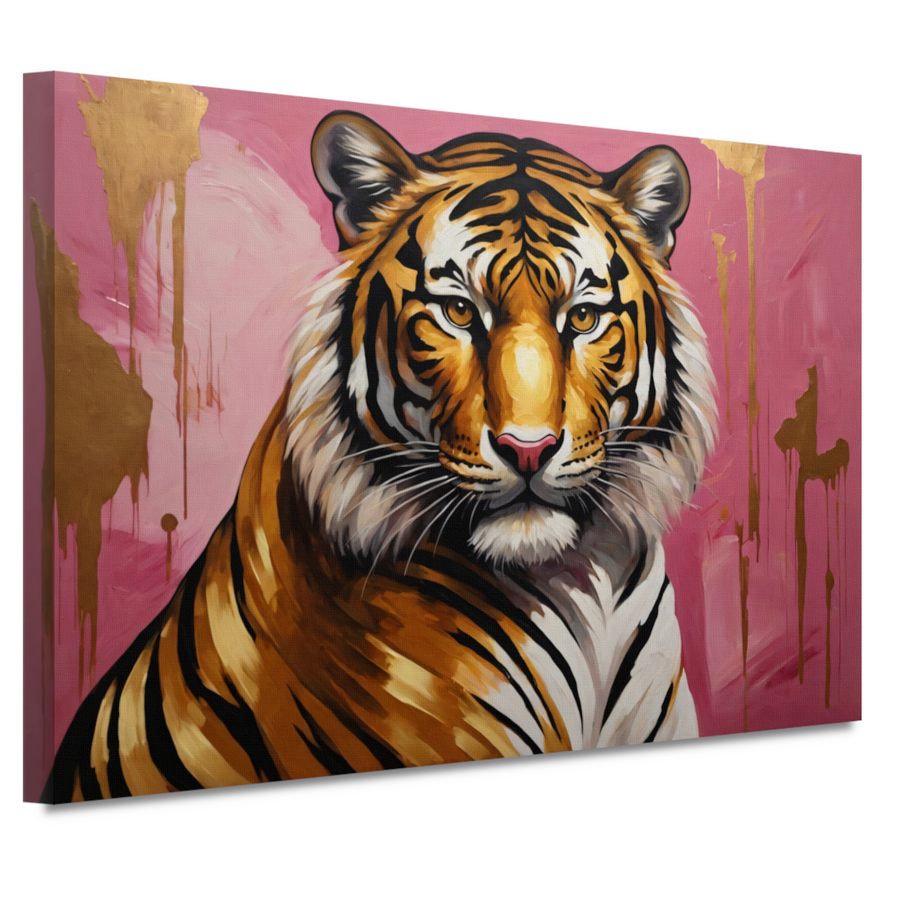 Krachtige Tijger in Goud en Roze canvas