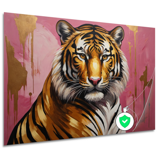 Krachtige Tijger in Goud en Roze poster