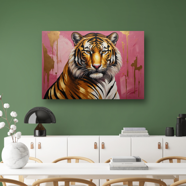 Krachtige Tijger in Goud en Roze poster
