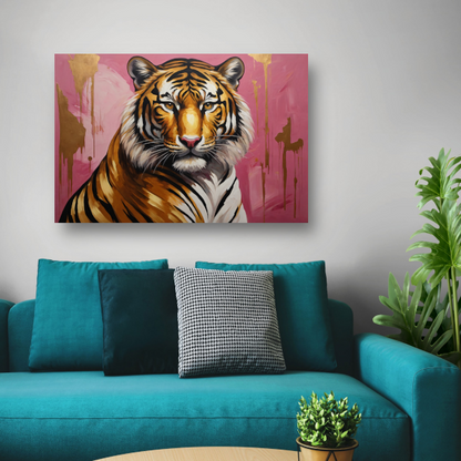 Krachtige Tijger in Goud en Roze poster