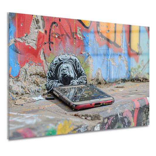 Verlaten Smartphone tegen Kleurrijke Graffiti acrylglas