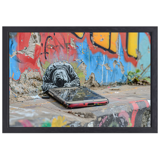 Verlaten Smartphone tegen Kleurrijke Graffiti canvas met baklijst
