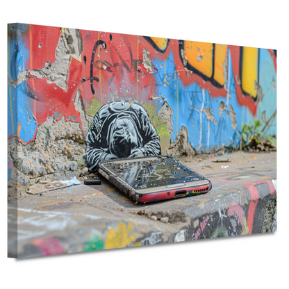 Verlaten Smartphone tegen Kleurrijke Graffiti canvas
