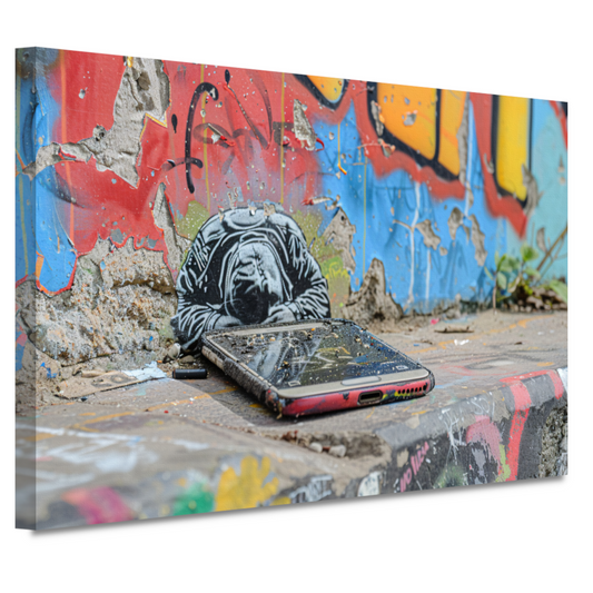 Verlaten Smartphone tegen Kleurrijke Graffiti canvas