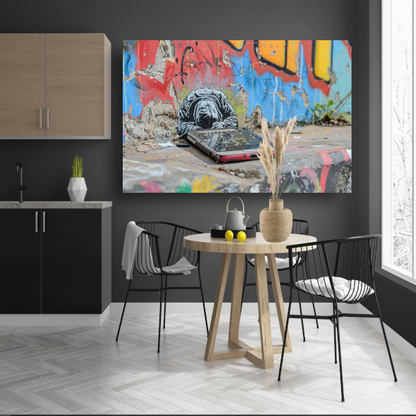 Verlaten Smartphone tegen Kleurrijke Graffiti canvas
