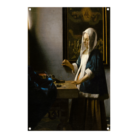 Vrouw met een weegschaal - Johannes Vermeer tuinposter