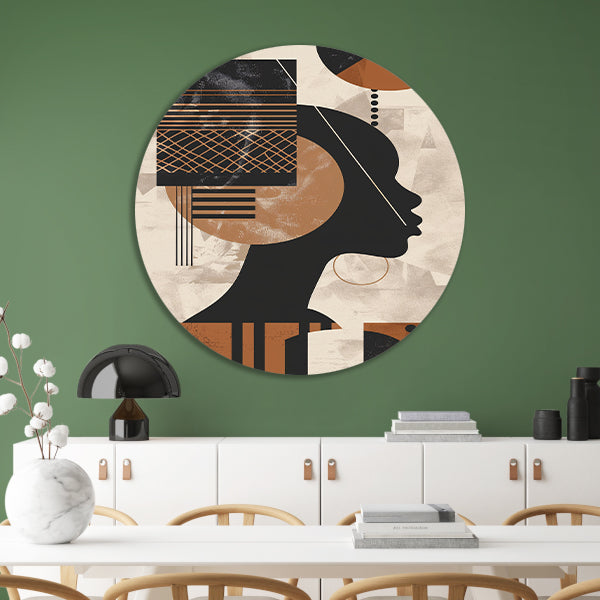 Geometrisch Silhouet in Aardetinten met Goud aluminium muurcirkel