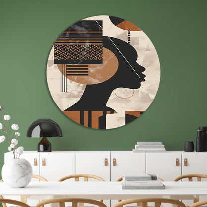 Geometrisch Silhouet in Aardetinten met Goud aluminium muurcirkel