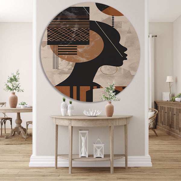 Geometrisch Silhouet in Aardetinten met Goud aluminium muurcirkel