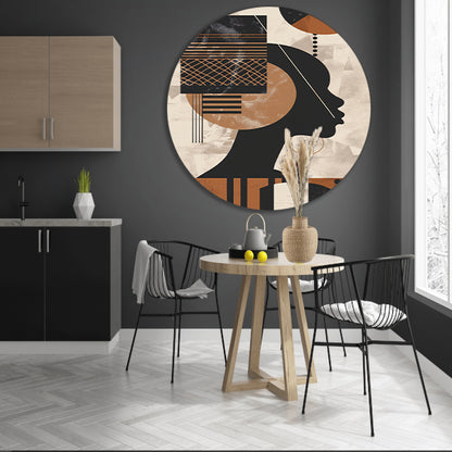 Geometrisch Silhouet in Aardetinten met Goud aluminium muurcirkel