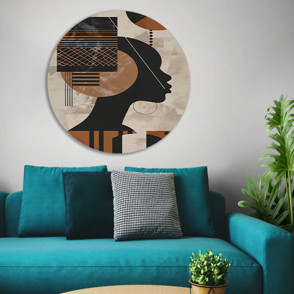 Geometrisch Silhouet in Aardetinten met Goud aluminium muurcirkel