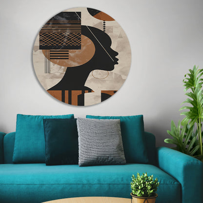 Geometrisch Silhouet in Aardetinten met Goud aluminium muurcirkel