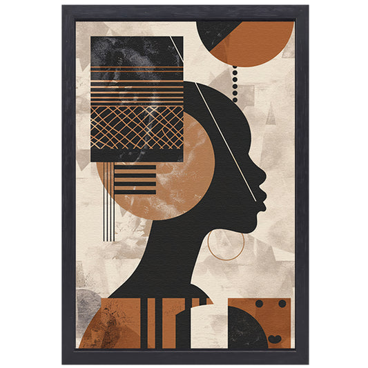 Geometrisch Silhouet in Aardetinten met Goud canvas met baklijst