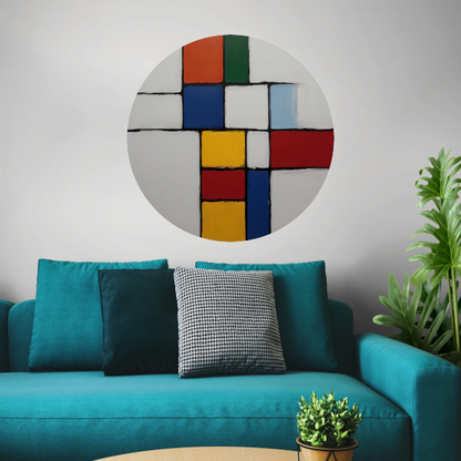 Geometrische Harmonie in Primaire Kleuren aluminium muurcirkel