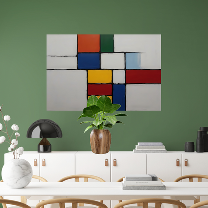 Geometrische Harmonie in Primaire Kleuren canvas met baklijst