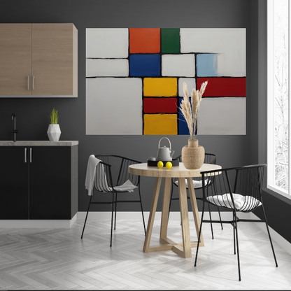 Geometrische Harmonie in Primaire Kleuren canvas met baklijst