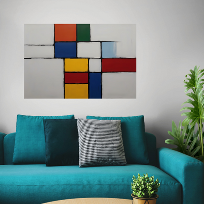 Geometrische Harmonie in Primaire Kleuren canvas met baklijst