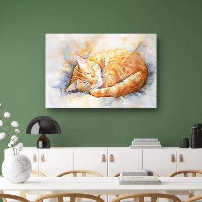 Slapende kat op een zacht kussen canvas