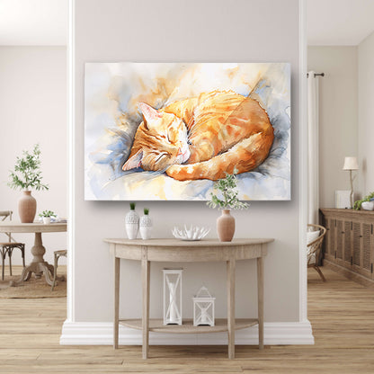 Slapende kat op een zacht kussen canvas