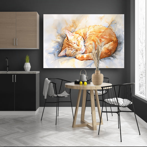 Slapende kat op een zacht kussen canvas