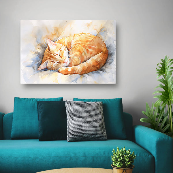 Slapende kat op een zacht kussen canvas