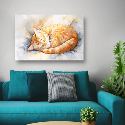 Slapende kat op een zacht kussen canvas