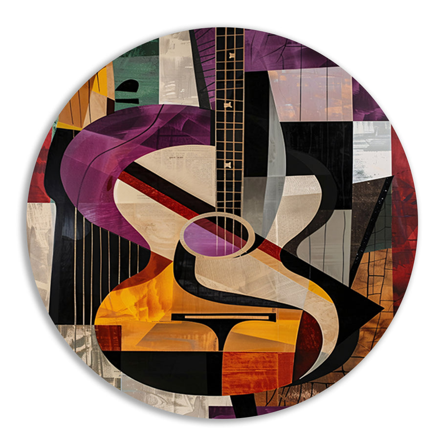 Abstract Kubistische Gitaar Kunst aluminium muurcirkel