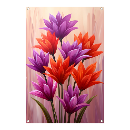 Vrolijk schilderij van kleurrijke bloemen tuinposter